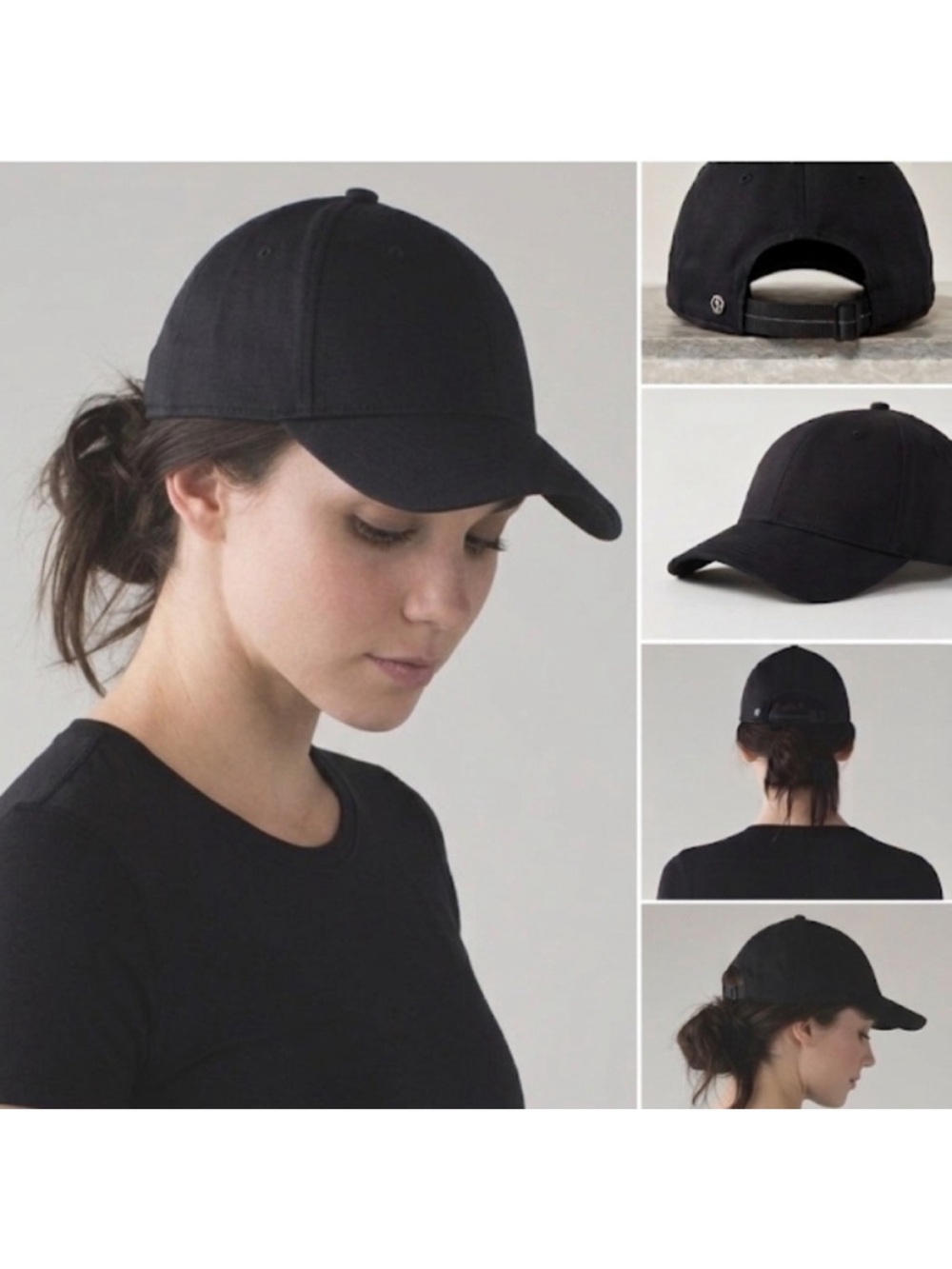 Lululemon Black Cap Hat Adjustable Back Ponytail Strap